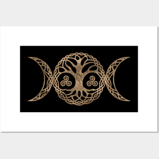 Triple Moon Goddess with triskele and tree of life Posters and Art